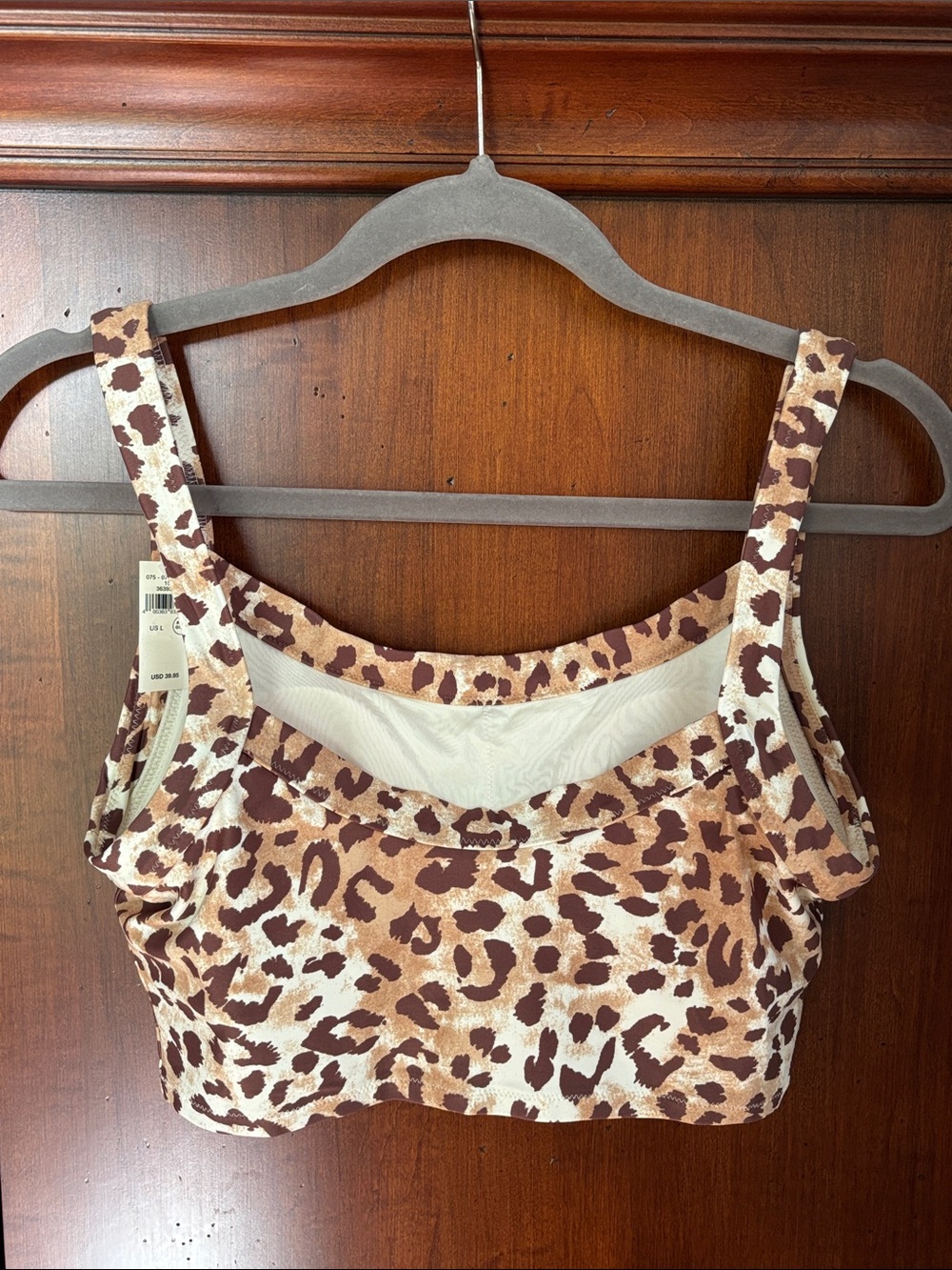 Aerie Bikini Set, Leopard Scoop Longline Top/ Hi Cut Cheeky Crossover Bottoms - Picture 10 of 15